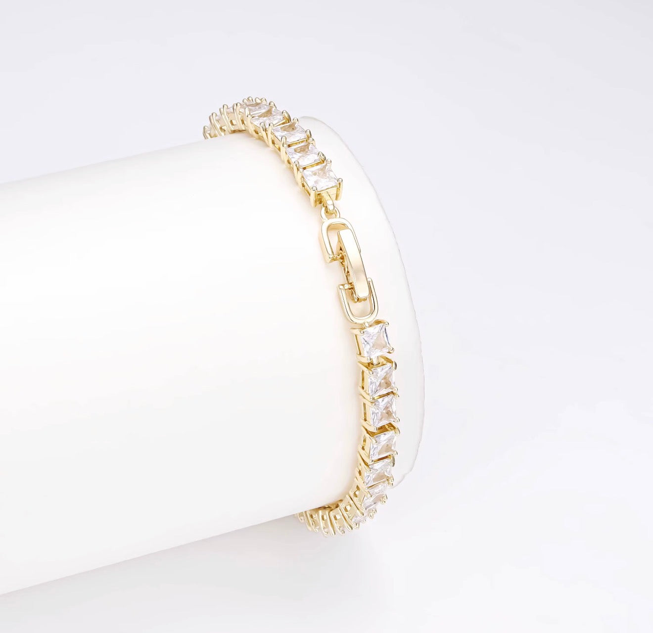 Tenisový náramok Royal Square - prémiové zirkóny, zlatý tón