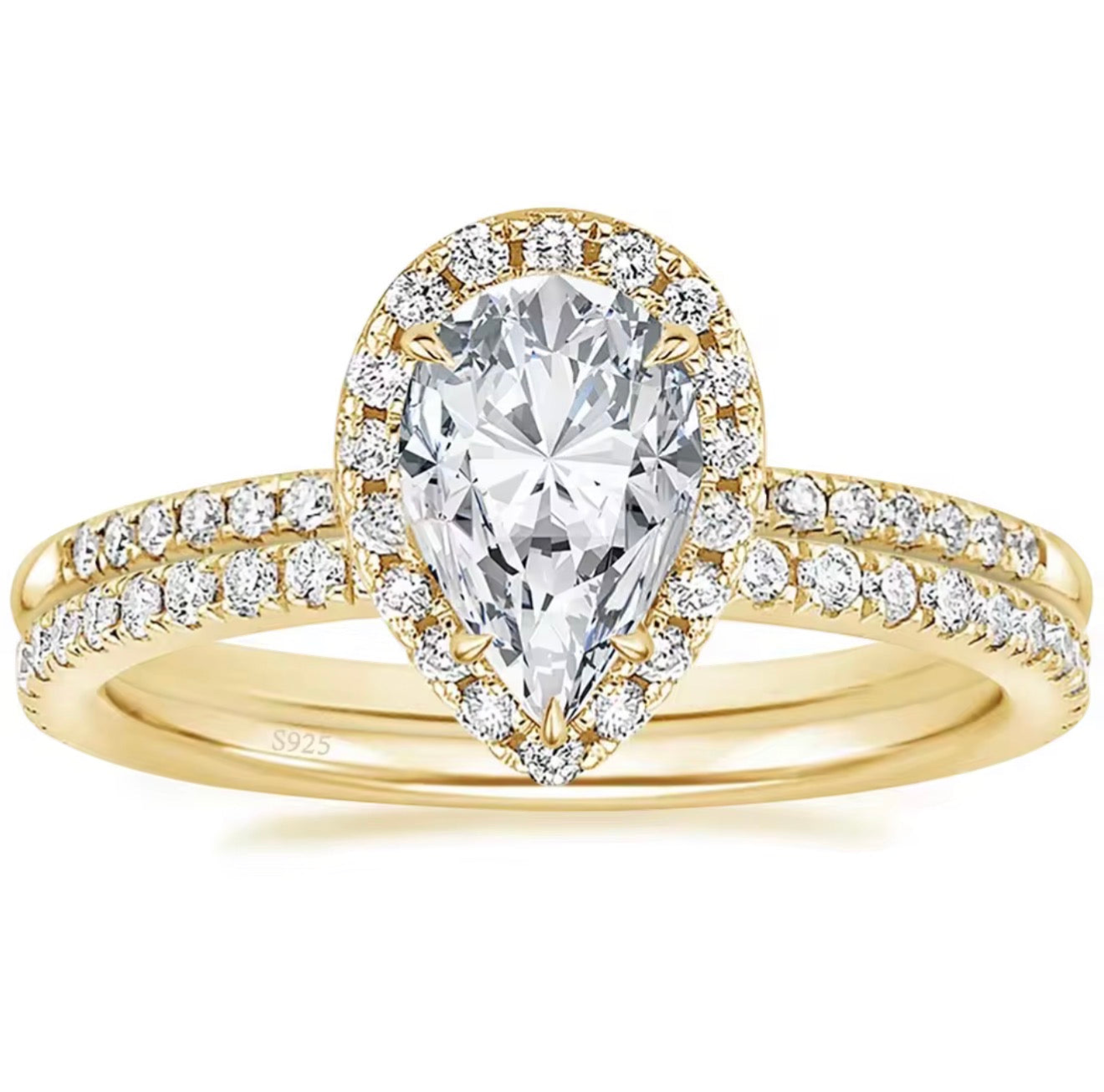 Set prsteňov s hrúškovým kameňom - pozlátené striebro 925